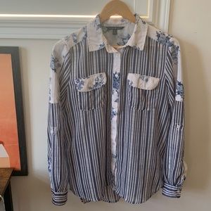 Maison Coupe, Sz M, semi sheer floral and stripe chemise